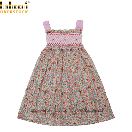 Sleeves floral dress with geometric smock and back sashes - BB1672